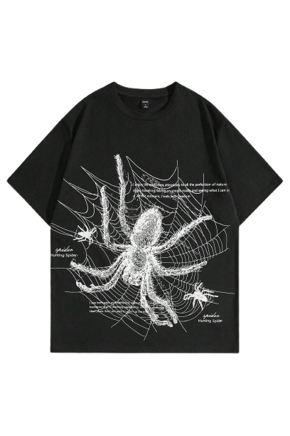 Trend Goth Örümcek Desenli Tişört