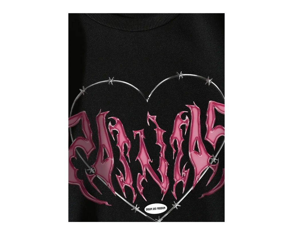 Siyah Painias Baskılı Oversize Bisiklet Yaka Sweatshirt