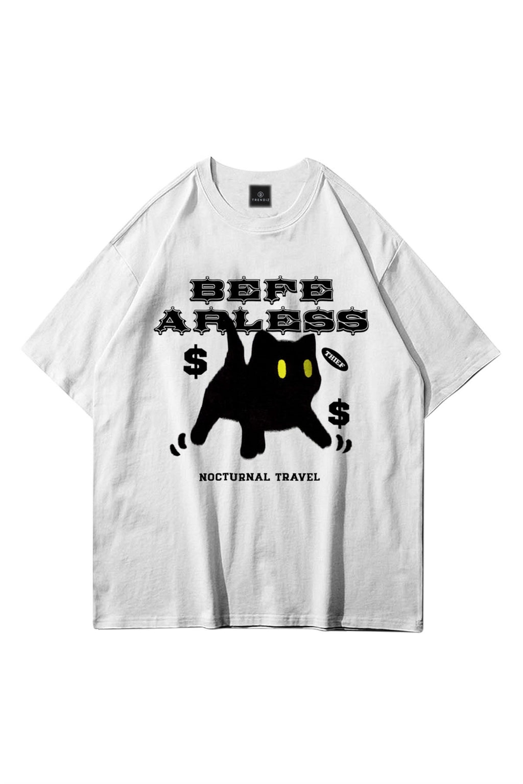 Unisex Befearless Cat Beyaz Tshirt