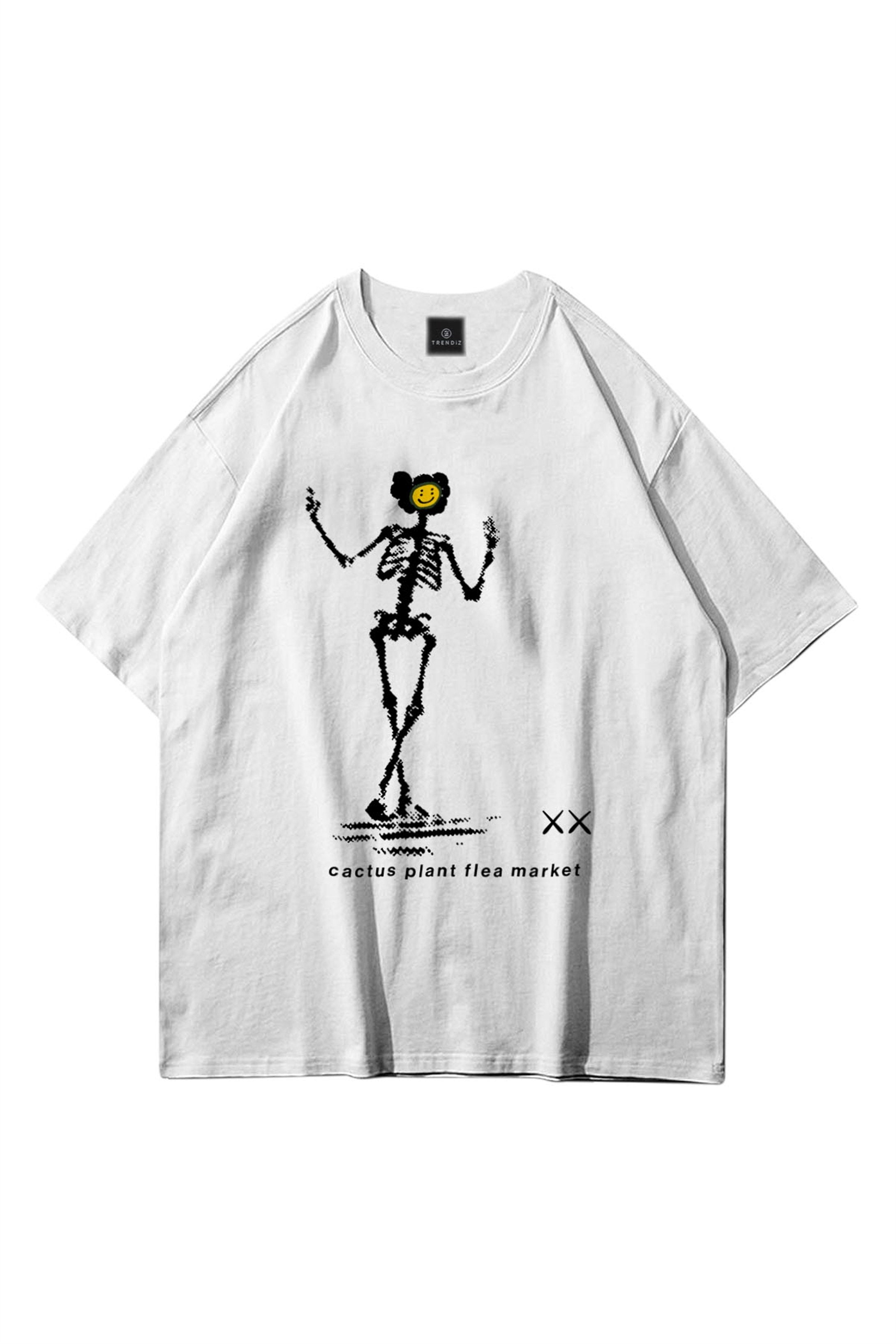 Unisex İskelet Cactus Beyaz Tshirt