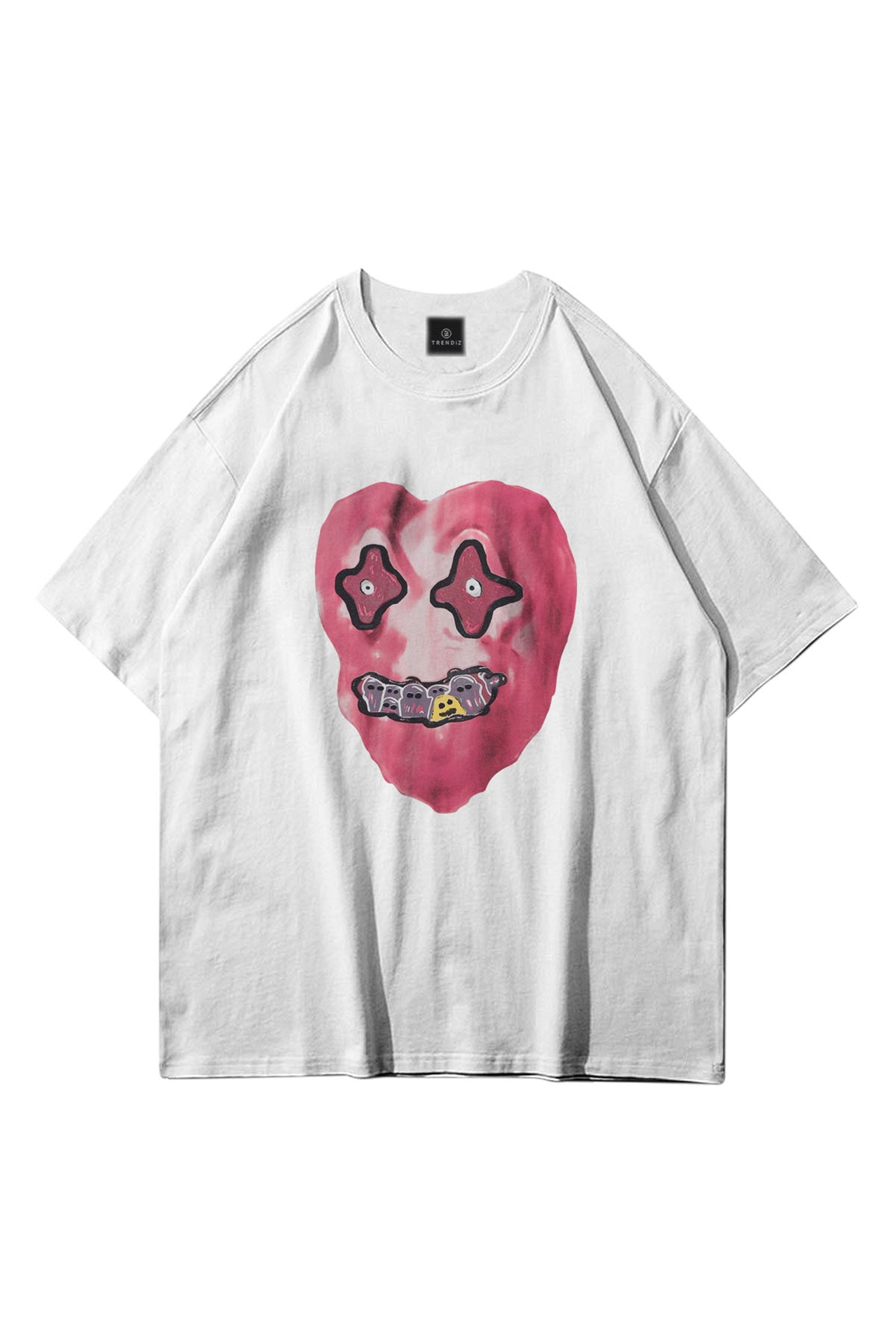 Unisex Kalp Beyaz Tshirt