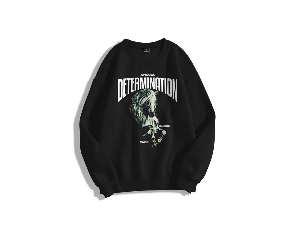 Unisex Determination Bisiklet Yaka Sweatshirt Siyah