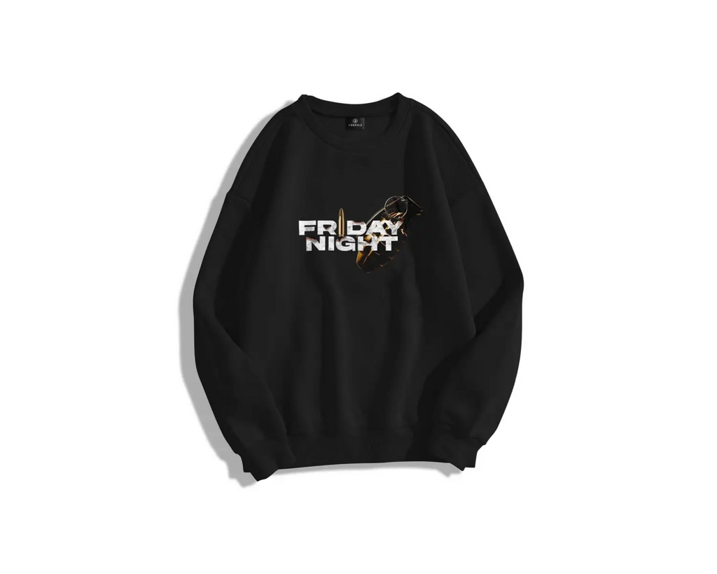 Unisex Friday Night Bisiklet Yaka Sweatshirt Siyah