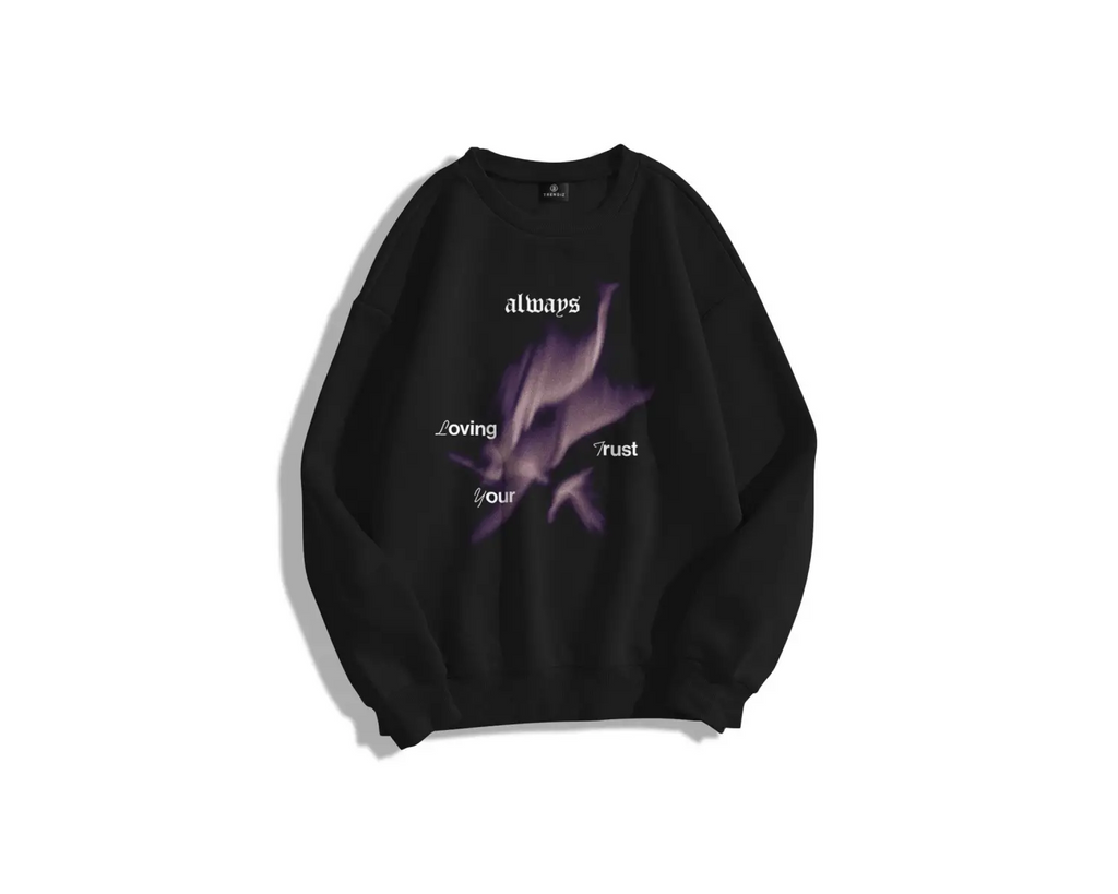 Unisex Loving Your Trust Bisiklet Yaka Sweatshirt Siyah