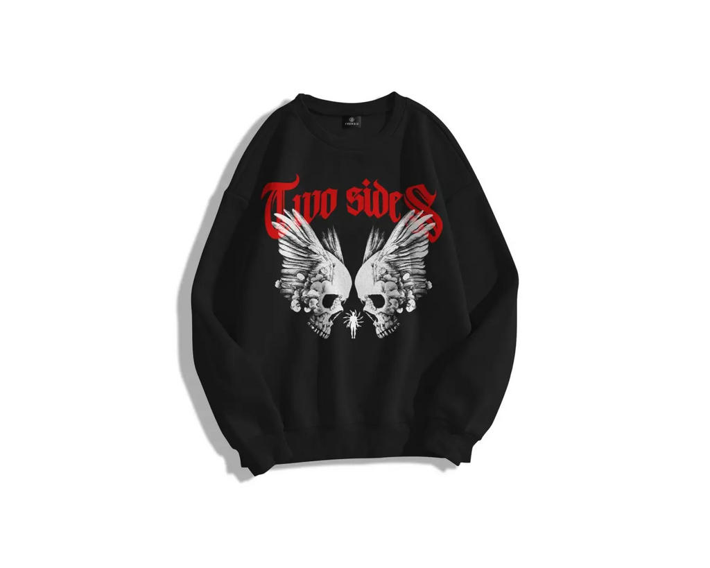 Unisex Two Sides Bisiklet Yaka Sweatshirt Siyah
